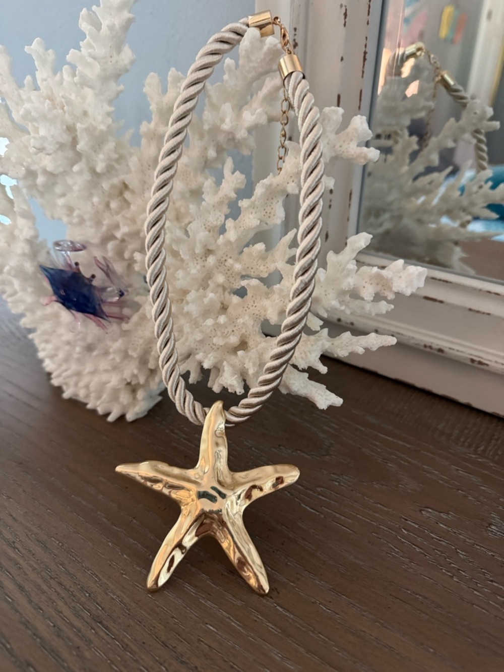 Gold Starfish Pendant Necklace with Twisted Rope Chain